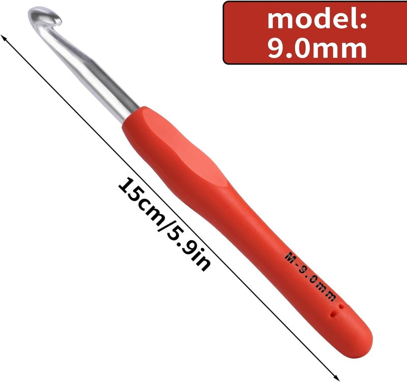 Gerute 9mm Crochet Hook, Ergonomic Crochet Hook, Smooth and Extra Long Knitting Needles, with Soft Rubber Ergonomic Handle and Aluminum Tip, Perfect Beginner and Arthritic Crochet Hooks (9 mm) - Image 2